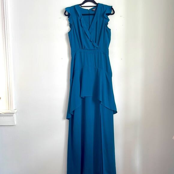 NWT Parker Black Label ruffle tiered sleeveless faux wrap maxi gown dress sz 8 - Picture 1 of 8
